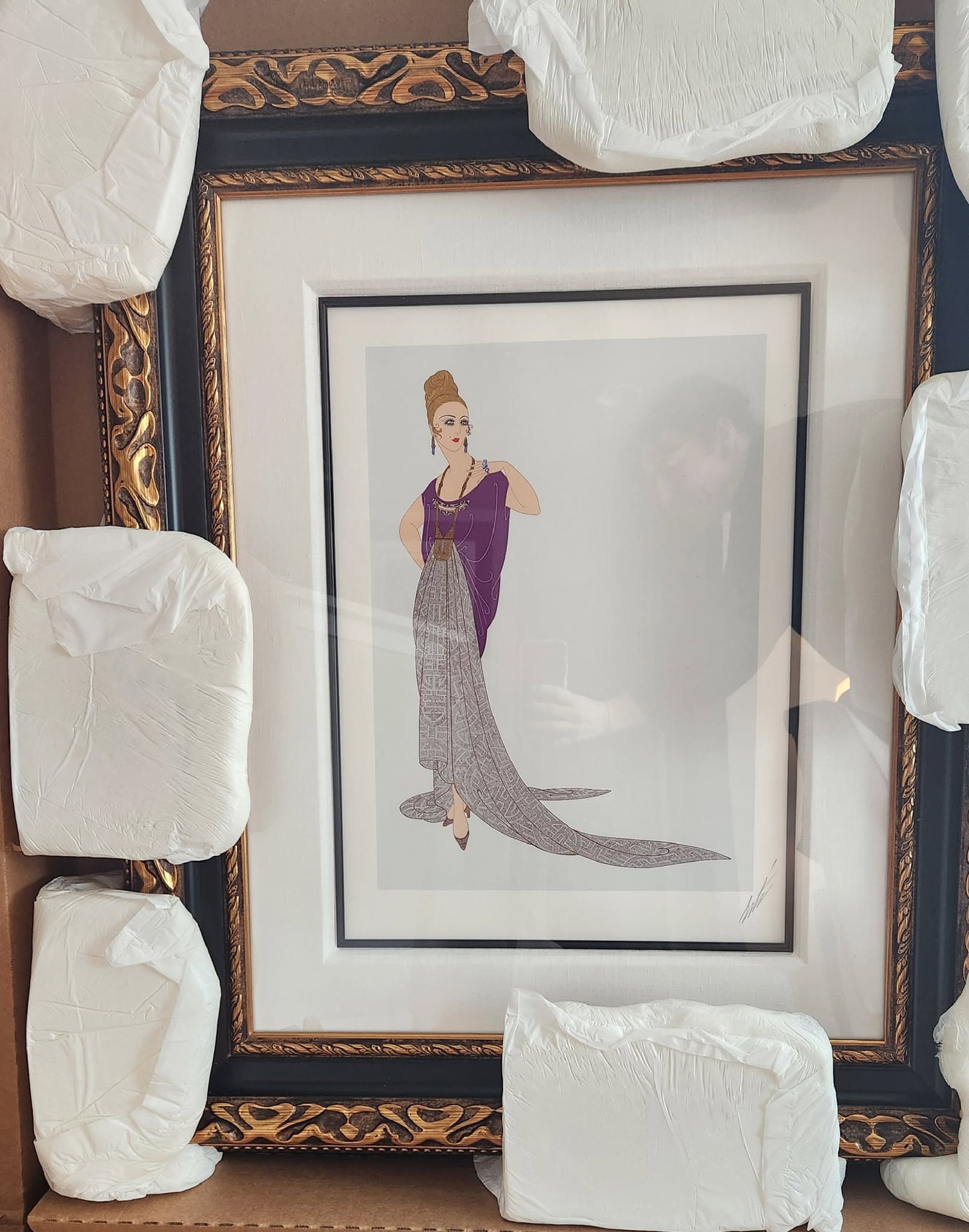 Erte At the Ball: Erte "At The Ball" 17" x 12 1/8" image size. Serigraph in color on wove paper. Signed in pencil lower right. Gallery Framed. COA. Appraisal. KN