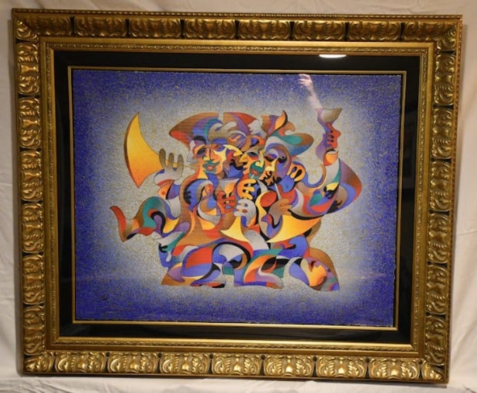 Anatole Krasnyansky Dancing Musicians: Anatole Krasnyansky "Dancing Musicians" 2010 24" x 30 3/4" image size serigraph in color on wove paper. Hand-signed in ink by the artist. Gallery framed, COA, Appraisal. JS