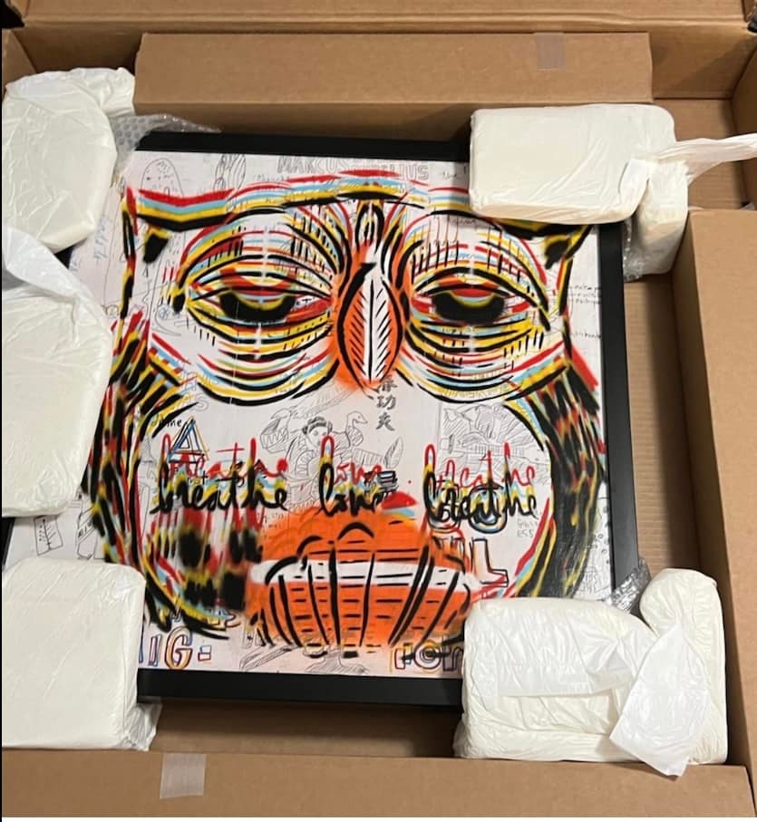 David Le Batard (As Lebo) Colorways Series Ver. 1 (19/60): David Le Batard (as Lebo) "Colorways Series Ver. 1 (19/60)" UNIQUE 2019 25 3/4" x 25 3/4" Mixed media painting on canvas. Hand-signed in pigment lower left by the artist. Gallery framed COA