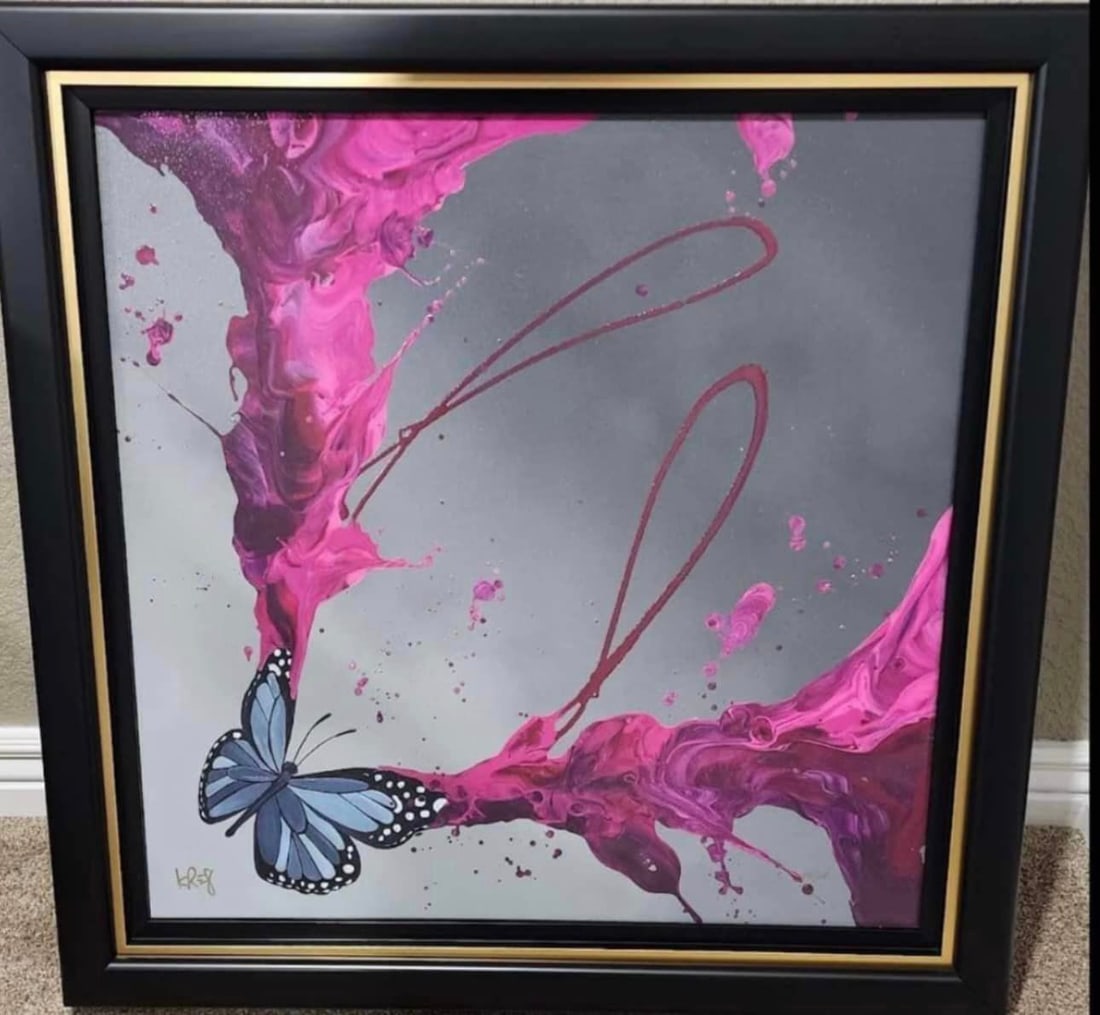 Kre8 Flying With Love: Kre8 "Flying With Love" 2024 22" x 22" image size Giclee in color with hand-embellishment on canvas. Hand-signed by the artist. From the Arabic numbered edition of 200 COA
