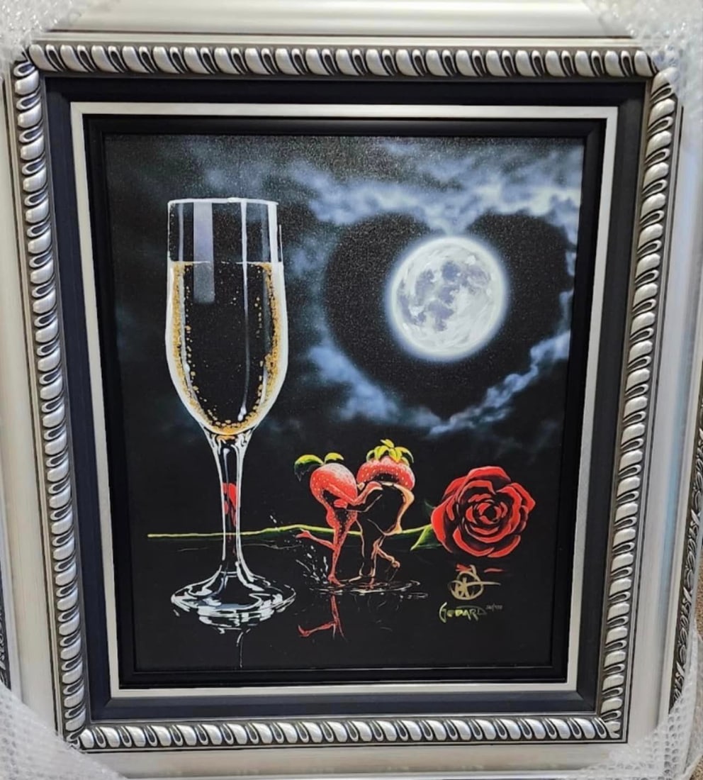 Michael Godard Sparkling Romance: Michael Godard "Sparkling Romance" 2018 21" x 17 1/2" image size Giclee in color with hand-embelishment on canvas. Hand-signed in ink lower right by the artist. From the Arabic numbered edition of