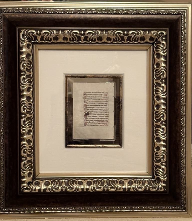 Manuscript leaf from a Book of Hours: Manuscript leaf from a Book of Hours, in Latin second quarter of the fifteenth century 3 3/4" x 2 3/4" image size Single text leaf on vellum from a Book of Hours. The leaf contains a single column