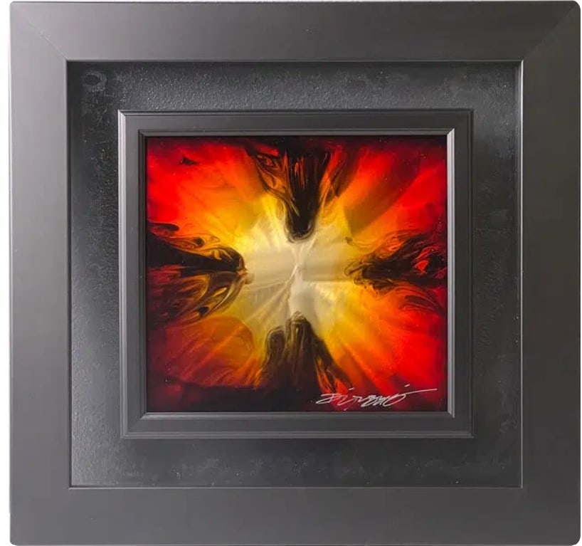 Chris Derubeis Mini Burst Red Unique: Chris Derubeis "Mini Burst Red" Unique 2015 11" x 12" Image size mixed Media on aluminum incluing air-brushing painting and hand ground surfaces. Hand-signed in pigment lower right by the artist.