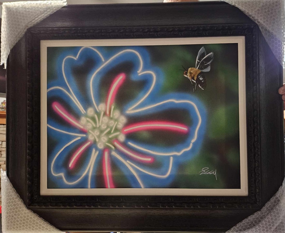 Ziggy Pollination: Ziggy "Pollination" 2023 18" x 24" image size Giclee in color with hand-embellishment on canvas. Hand-signed by the artist. Gallery framed, COA, appraisal