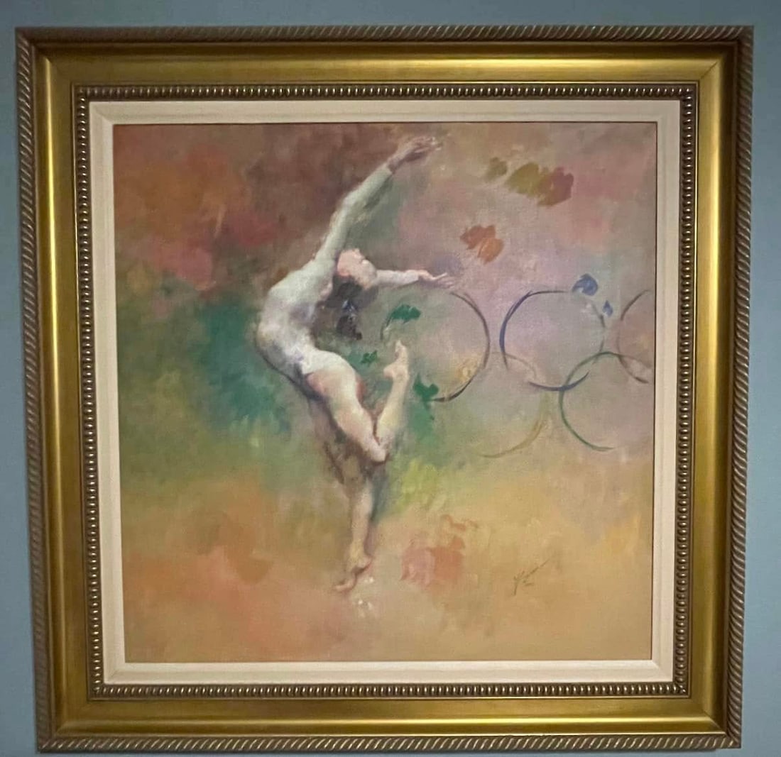Hua Chen Olympic Dreams: Hua Chen "Olympic Dreams" Embellished giclee on canvas 31 5/8" x 31 3/4" image size 2008 Signed in gold LE COA