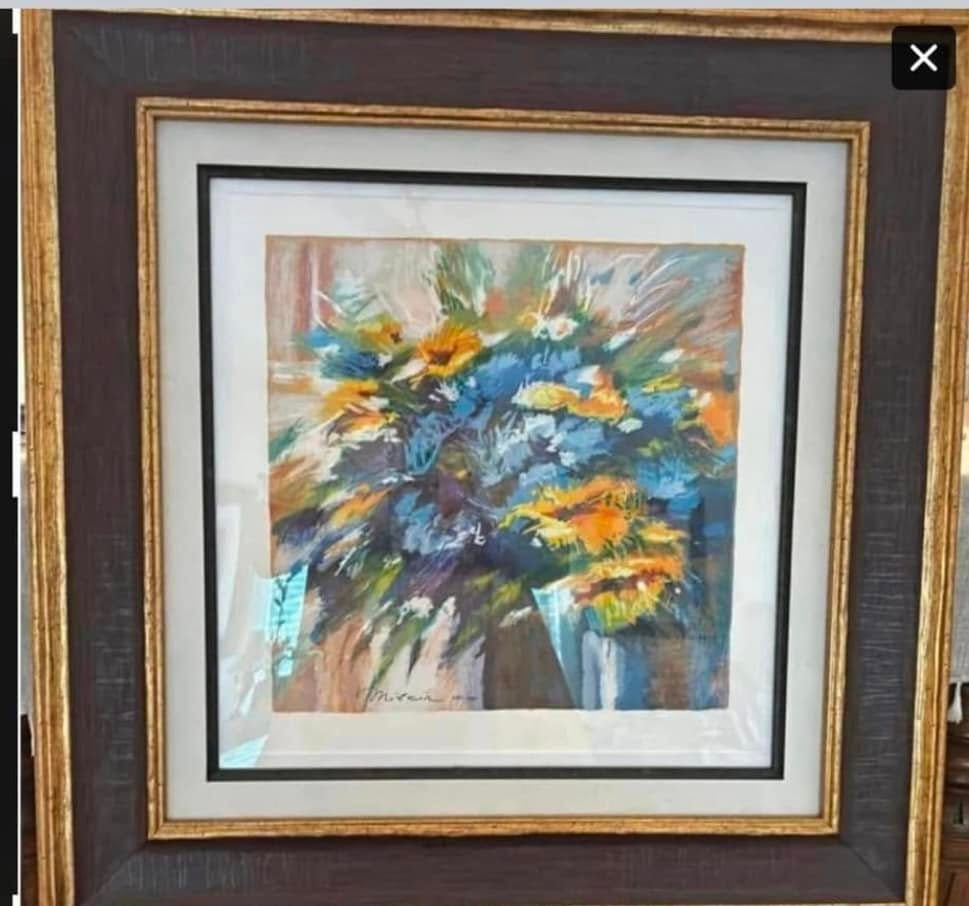 Michael Milkin Blue Flowers in a Vase: Michael Milkin "Blue Flowers in a Vase" 2009 12 1/8" x 12 1/8" image size Serigraph in color on wove paper. Hand-signed in ink by the artist. From the Arabic numbered edition of 480