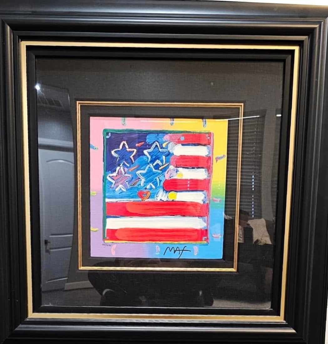 Peter Max Flag with Heart: Peter Max "Flag with heart "2017 Serigraph on wove paper