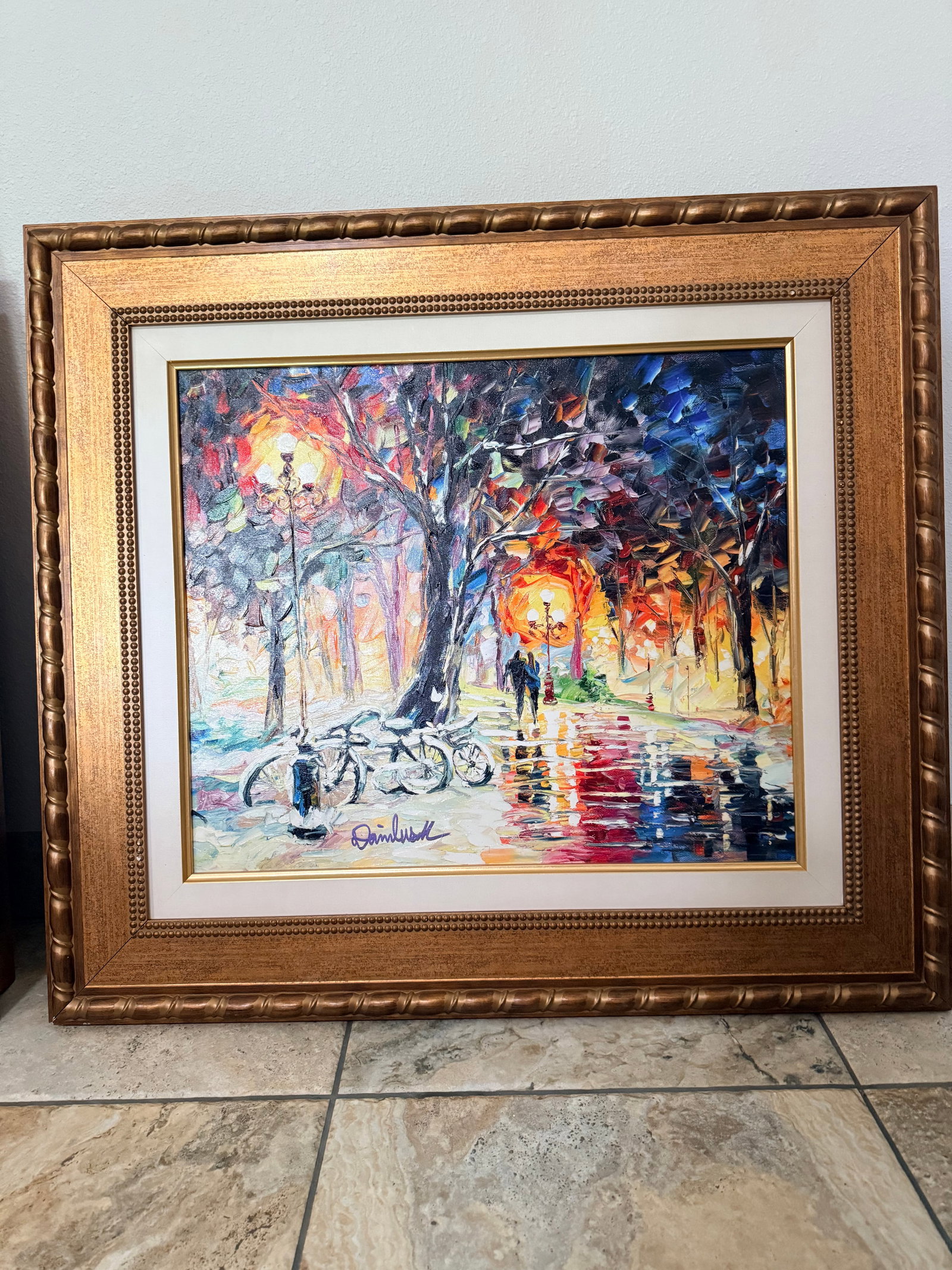 Daniel Wall Initial Snowfall: Daniel Wall "Initial Snowfall" 2019 20" x 23 3/4" image size Giclee in color with hand-embellishment on canvas. Hand-signed in pigment lower left by the artist. Gallery framed, COA, Appraisal. JK