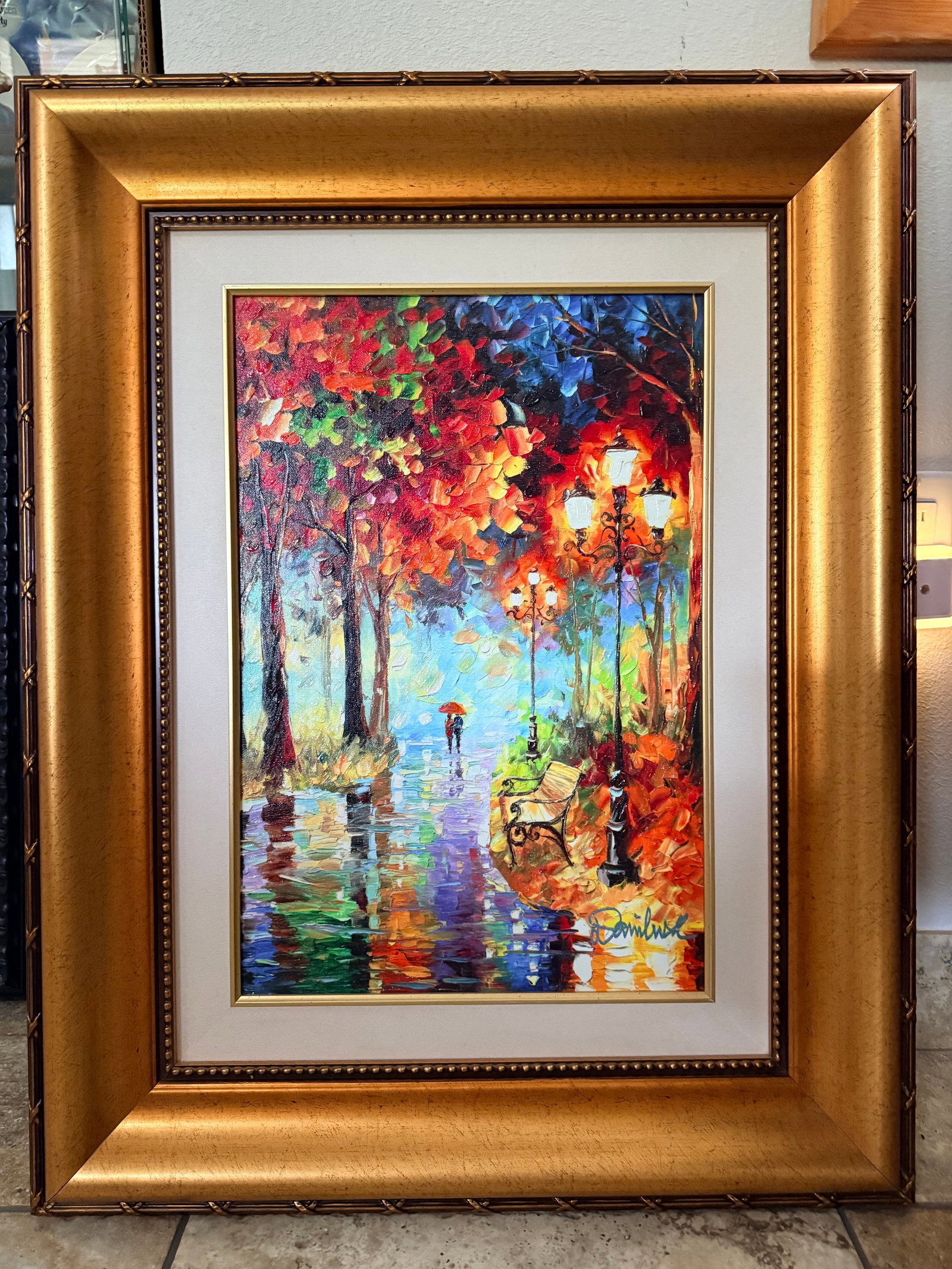 Daniel Wall Let it Rain: Daniel Wall "Let it Rain" 2016 20" x 13 1/2" image size Giclee in color on canvas with hand-embellishment. Hand-signed in ink lower right by the artist. Gallery framed, COA, Appraisal. JK