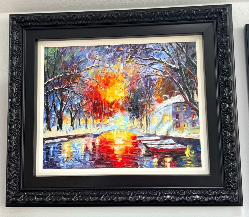 Daniel Wall Reflective Ember: Daniel Wall "Reflective Embers" 2023 16" x 20" image size Giclee in color with hand-embellishment on canvas. Hand-signed by the artist gallery framed, COA, Appraisal. JK