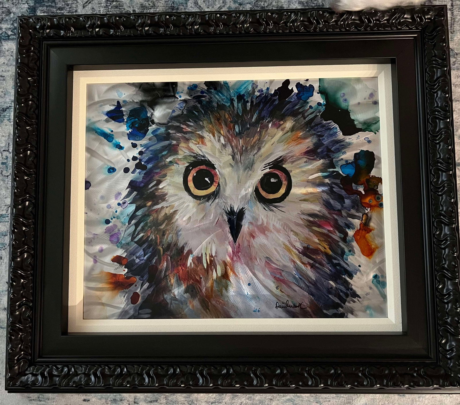 Daniel Wall "Baby Owl" UNIQUE: Daniel Wall-"Baby Owl" Unique/Original 16" x 20" Acrylic painting and watercolor on metal. Gallery framed