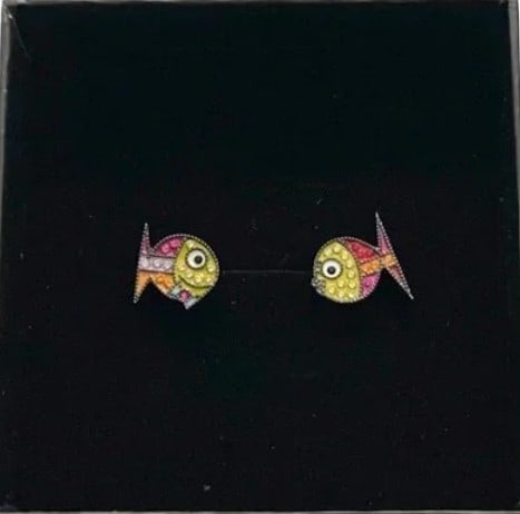 Romero Britto Mr & Mrs Fish Earrings: MR & MRS FISH EARRINGS Silver with Enamel and Swarovski crystals
