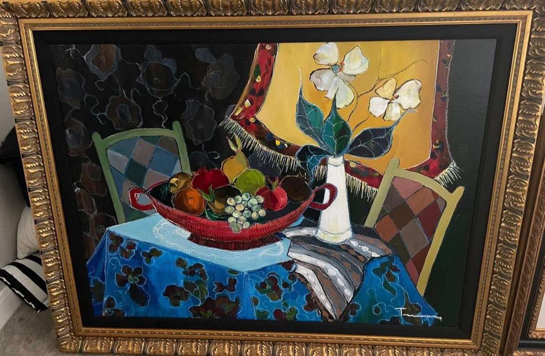 Itzchak Tarkay "Too Cold at Home": Itzchak Tarkey "Too Cold At Home" 2006 38 1/4" x 50 1/2" Acrylic painting on canvas. Signed in pigment lower right. A unique work.