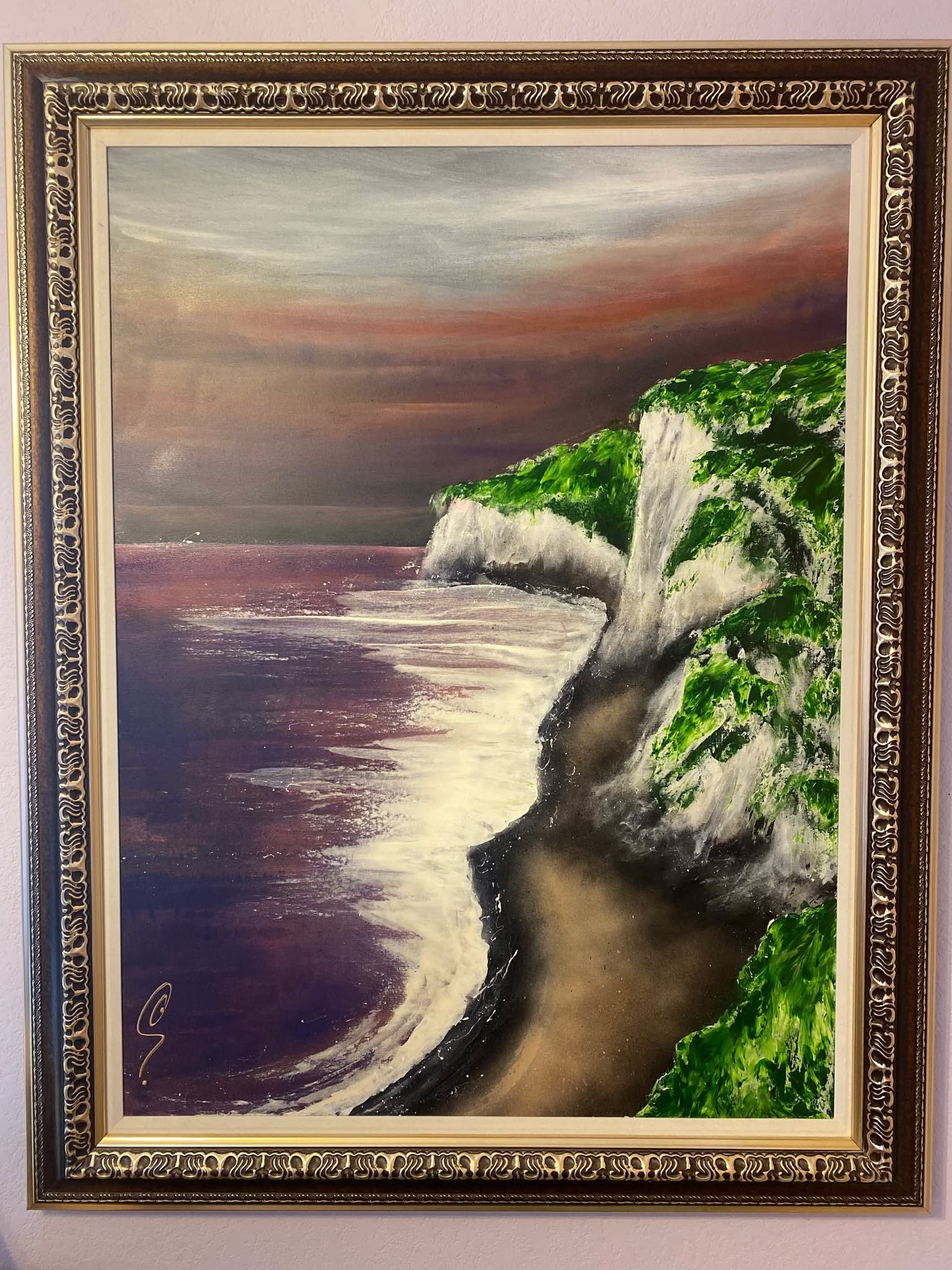 Clare Sykes "Drift Amongst Cliffs": Clare Sykes "Drift Amongst Cliffs" 2018 48" x 36" image size Mixed media with oil paint and ink on canvas. Hand-signed in pigment lower left by the artist. A unique work. Gallery framed, COA,