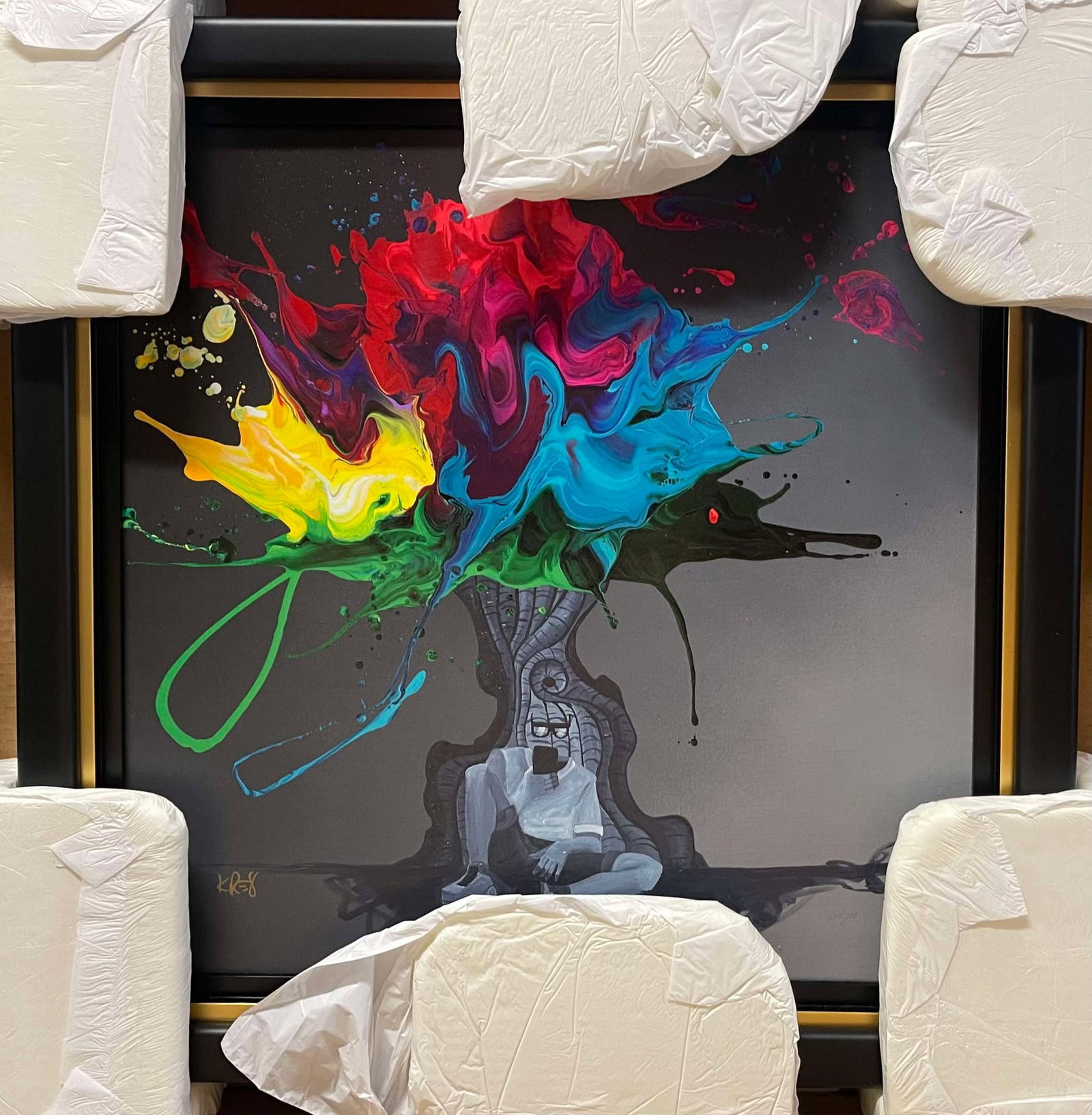 Kre8 "Stolen Youth": Kre8 "Stolen Youth" 2023 22 1/2" x 22 1/2" image size Giclee in color with hand-embellishmen ton canvas. Hand-signed by the artist. Gallery framed, COA, Appraisal