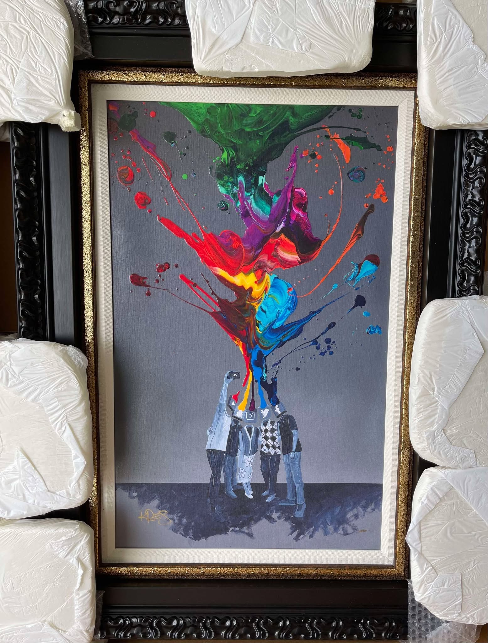 Kre8 "Selfie": Kre8 "Selfie" 2021 17 1/2" x 28" Image size Giclee in color with hand-embellishment on canvas. Hand-signed by the artist. From the Arabic numbered edition of 100 examples. Gallery framed, COA, and