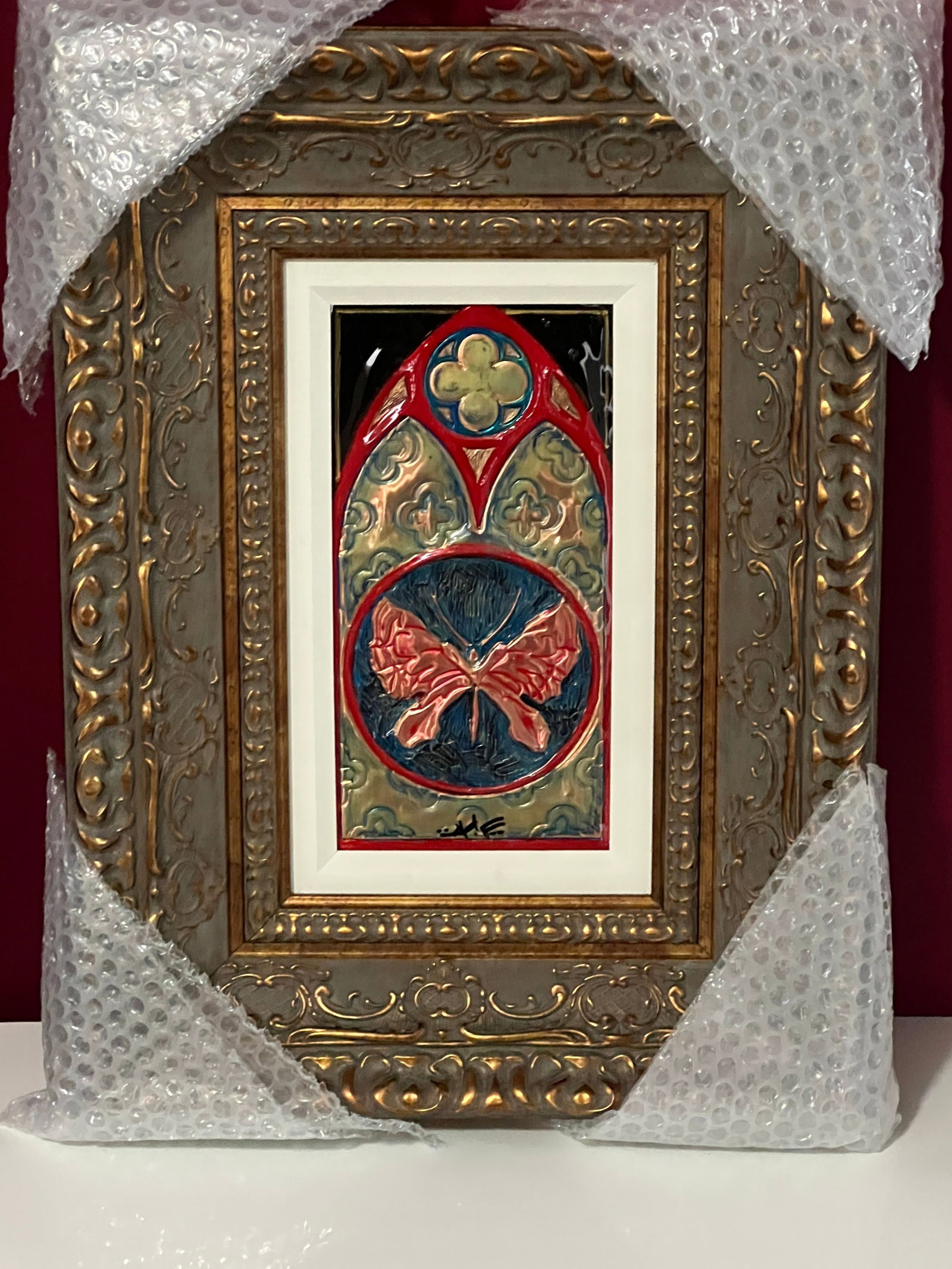 Autumn De Forest "Gothic Butterfly": Autumn De Forest "Gothic Butterfly" 2023 10 1/2" x 5 1/2" image size hand-painted metal relief with engraving. Hand-signed in pigment lower center by the artist.