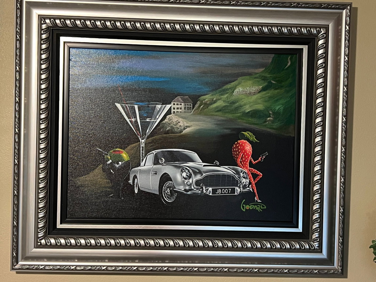 Michael Godard "Bond" Unique: Michael Godard "Bond" Original 2021 28.5" x 34.5" framed, Mixed media painting with acrylic on canvas. Hand-signed in pigment by the artist. Gallery framed, COA, Appraisal