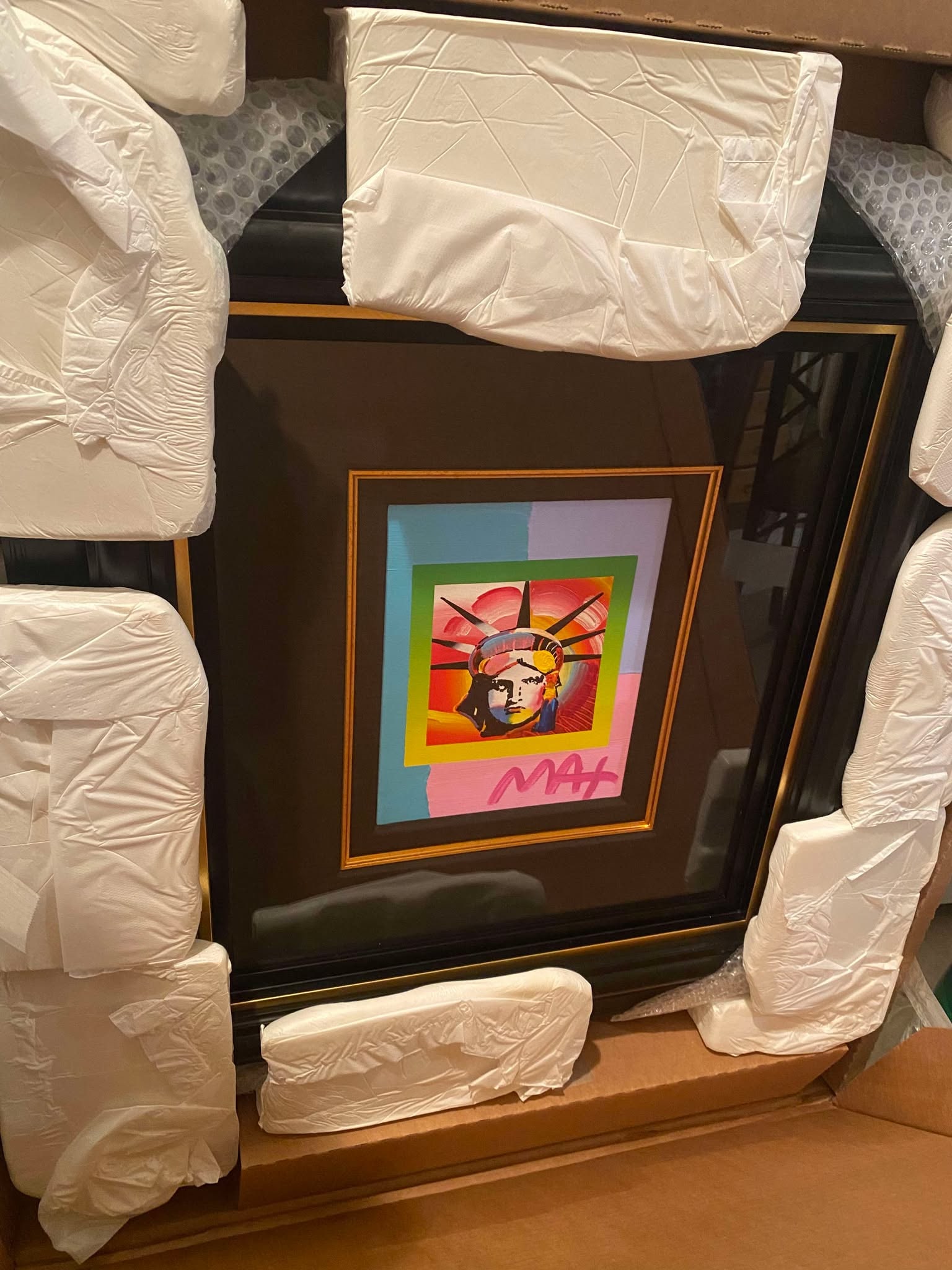 Peter Max "Liberty Head II on Blends": Peter Max "Liberty Head II on Blends" 2006 10" x 8" image size Mixed media with acrylic painting and color lithography on paper from the peter max studio. Hand-signed in acrylic by the artist. A uniqu