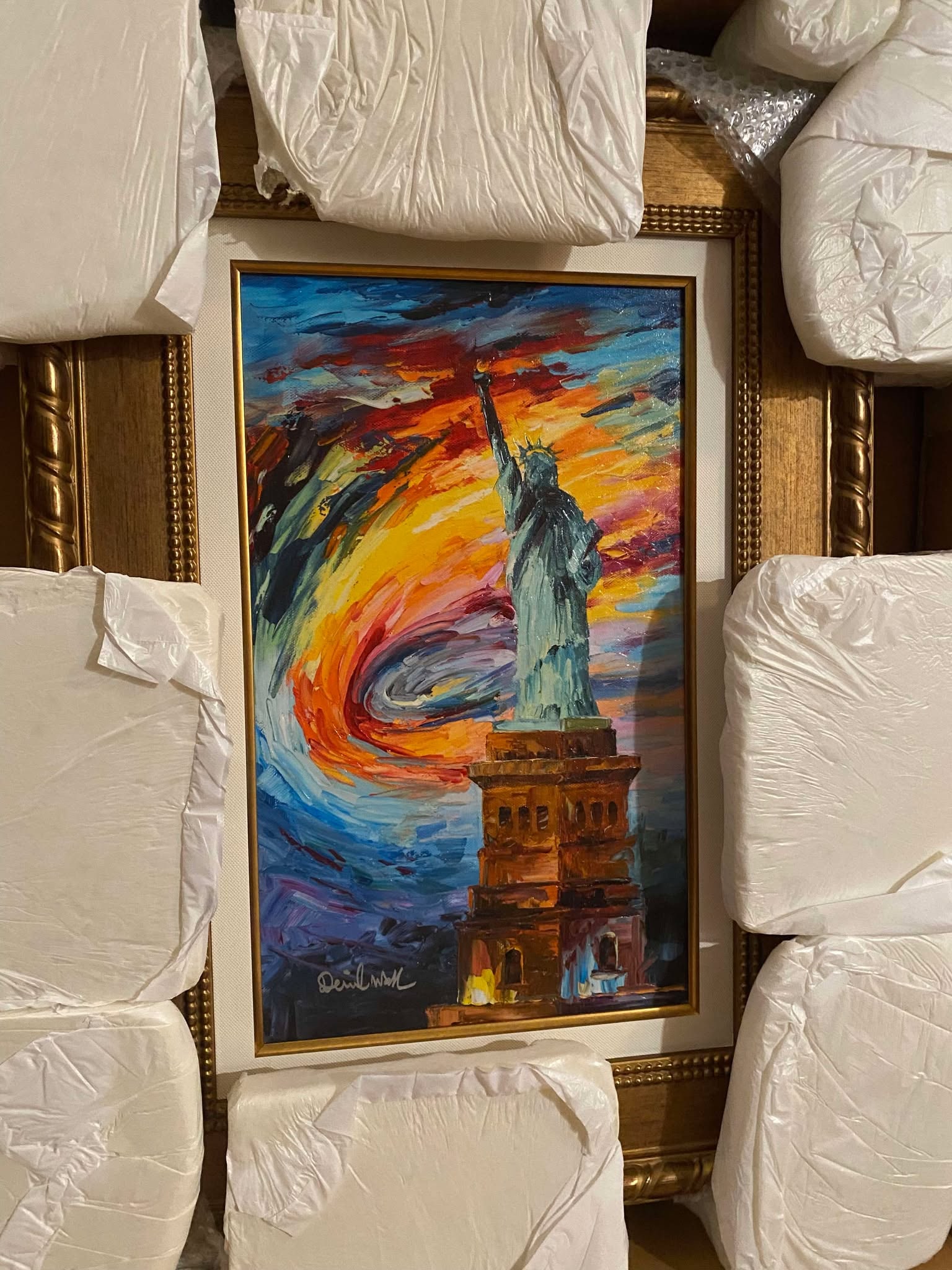 Daniel Wall "Freedom": Daniel Wall "Freedom" 2020 20" x 12" image size Giclee in color with hand-embelishment on canvas. Hand-signed in pigment by the artist. Gallery framed, COA, appraisal