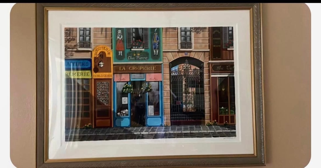 Arkady Ostrilsky "La Blinisserie": Arkady Ostrilsky "La Blinisserie" 2000 24 1/2'' x 37" image size Signed in pencil, and numbered. Gallery matted and framed LE COA