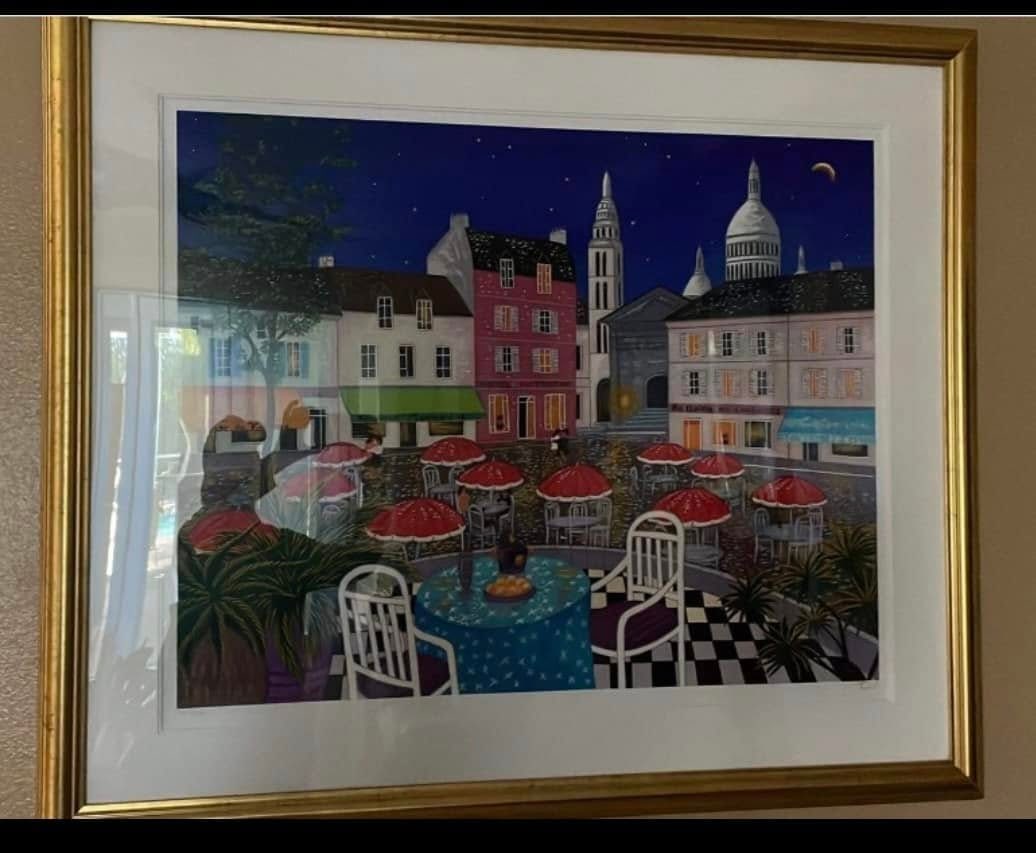 Francios Ledan (Fanch) "After Hours in Paris": Fanch (Francios Ledan) "After Hours in Paris" 24 3/4" x 31" image size Serigraph in color on paper Signed in pencil, annotated HC' and numbered Gallery matted and framed LE COA