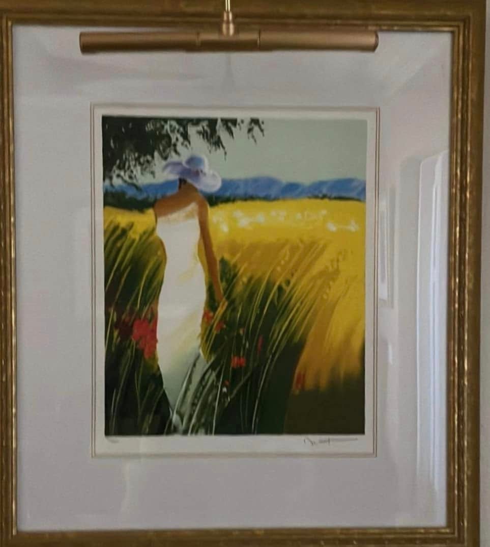 Emile Bellet "Champagne": Emile Bellet "Campagne" 2001 10 1/4" x 13 1/4'' image size Lithograph in color on paper Signed in pencil lower right. Gallery matted and framed LE COA