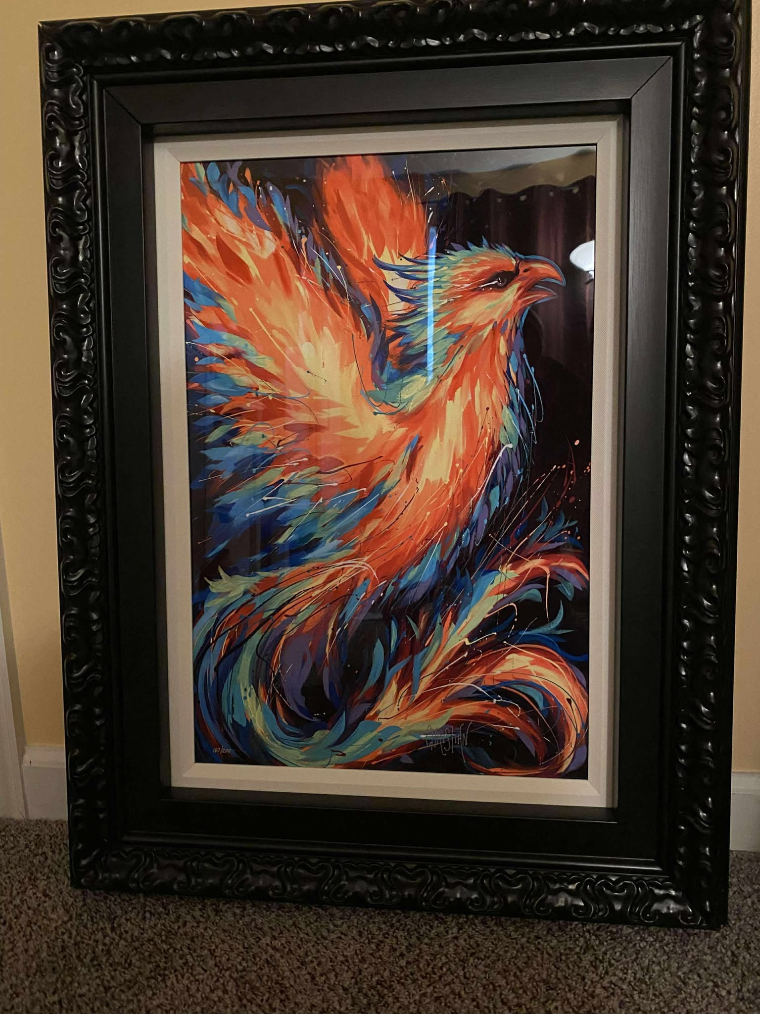 Christian Masot "Phoenix Rising": Christian Masot "Pheonix Rising" 2024 21" x 14" image size Dye sublimation on aluminum. Hand-signed by the artist. Gallery framed, COA