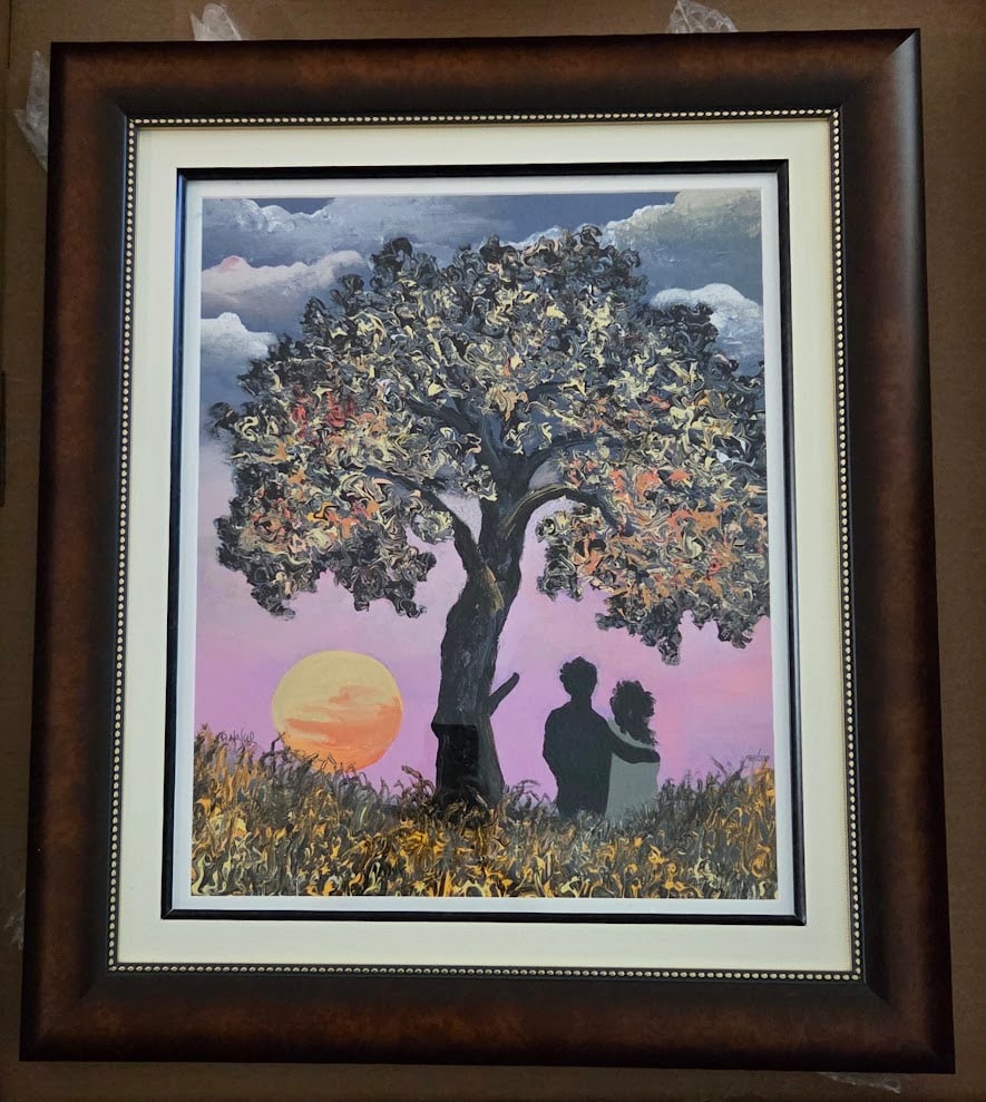 David Najar "Couple Sunset": David Najar "Couple Sunset" 2023 20" x 16 1/8" image size Giclee in color paper. Hand-signed by the artist. Gallery framed, COA. DB