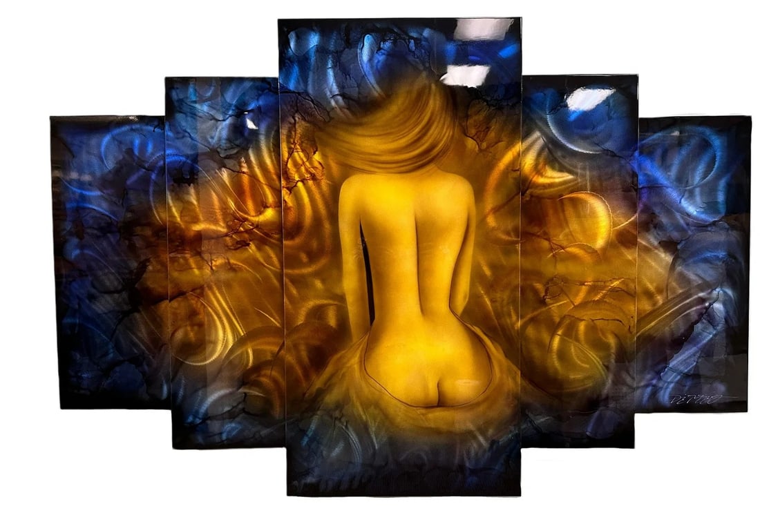 Chris Derubeis "Within Pentaptych" Unique: Chris Derubeis "Within Pentaptych" Mixed media on 5 aluminum panels incuding air-brush painting and hand ground surfaces. Hand signed in pigment by the artist. A Unique variation. COA, SB