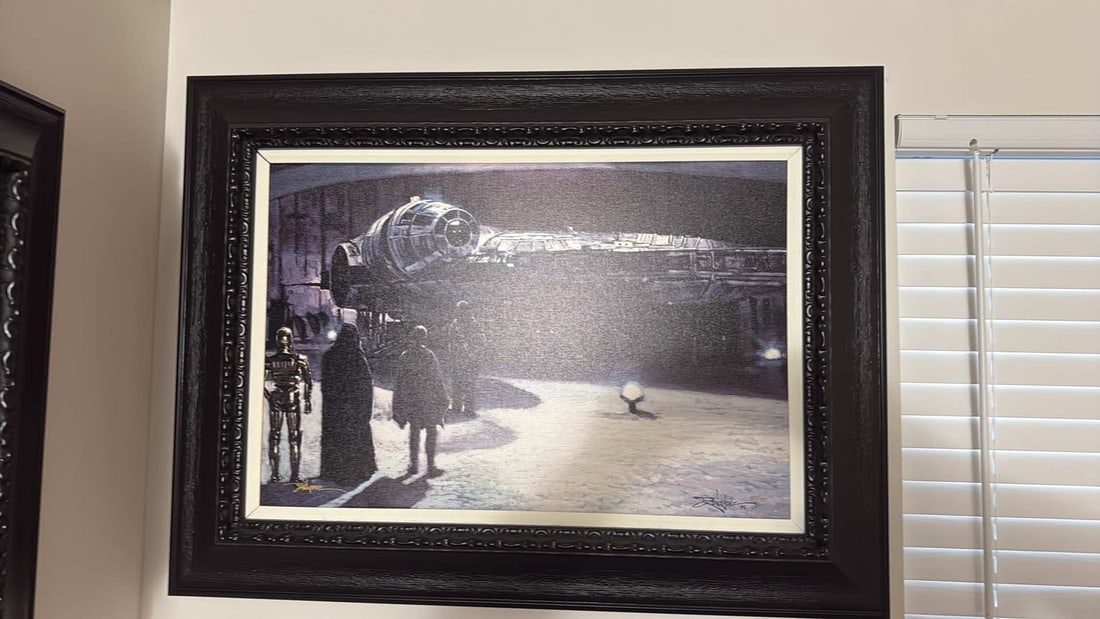 Rodel Gonzalez "Boarding the Falcon": Rodel Gonzalez "Boarding the Falcon" 2022 20" x 30" image size Giclee in color on canvas. Hand-signed in pigment lower left by the artist. Gallery framed, COA, Appraisal, JR