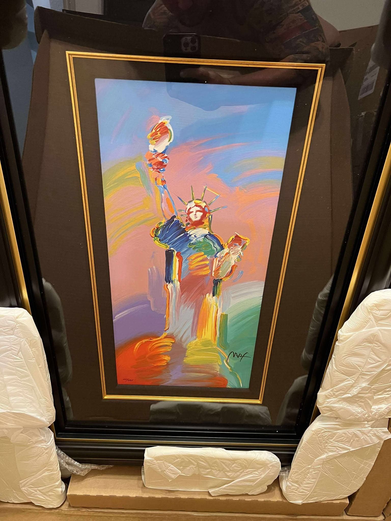 Peter Max Statue of Liberty: Peter Max "Statue of Liberty" 2017 20 3/8" x 10" image size Serigraph in color on wove paper from the peter max studio. Hand-signed by Peter Max in ink and numbered in Arabic lower left. Gallery frame