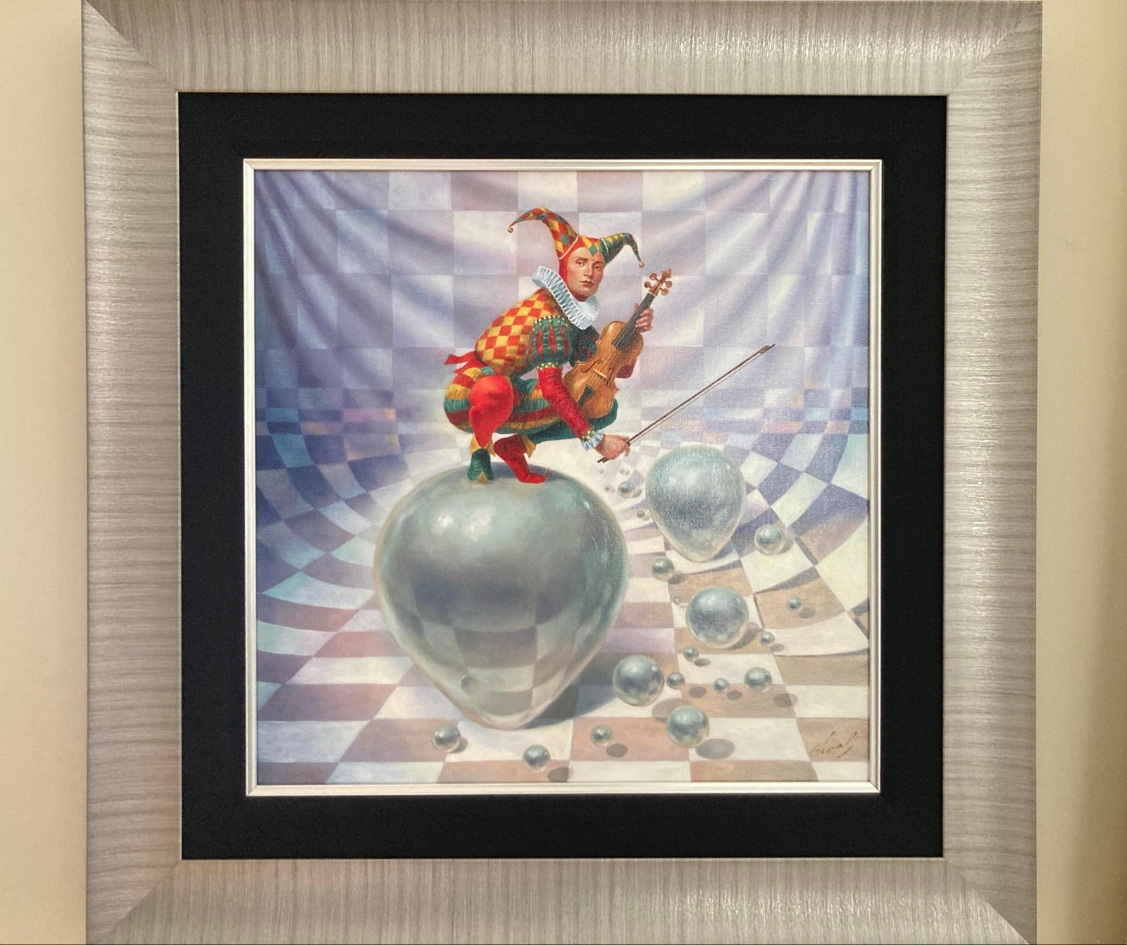 Michael Cheval Pearl Jam Original: Michael Cheval "Pearl Jam" 2022 20" x 20" oil on canvas, Original, Hand signed on the front and verso. Gallery framed, from Wyland Galleries. DC