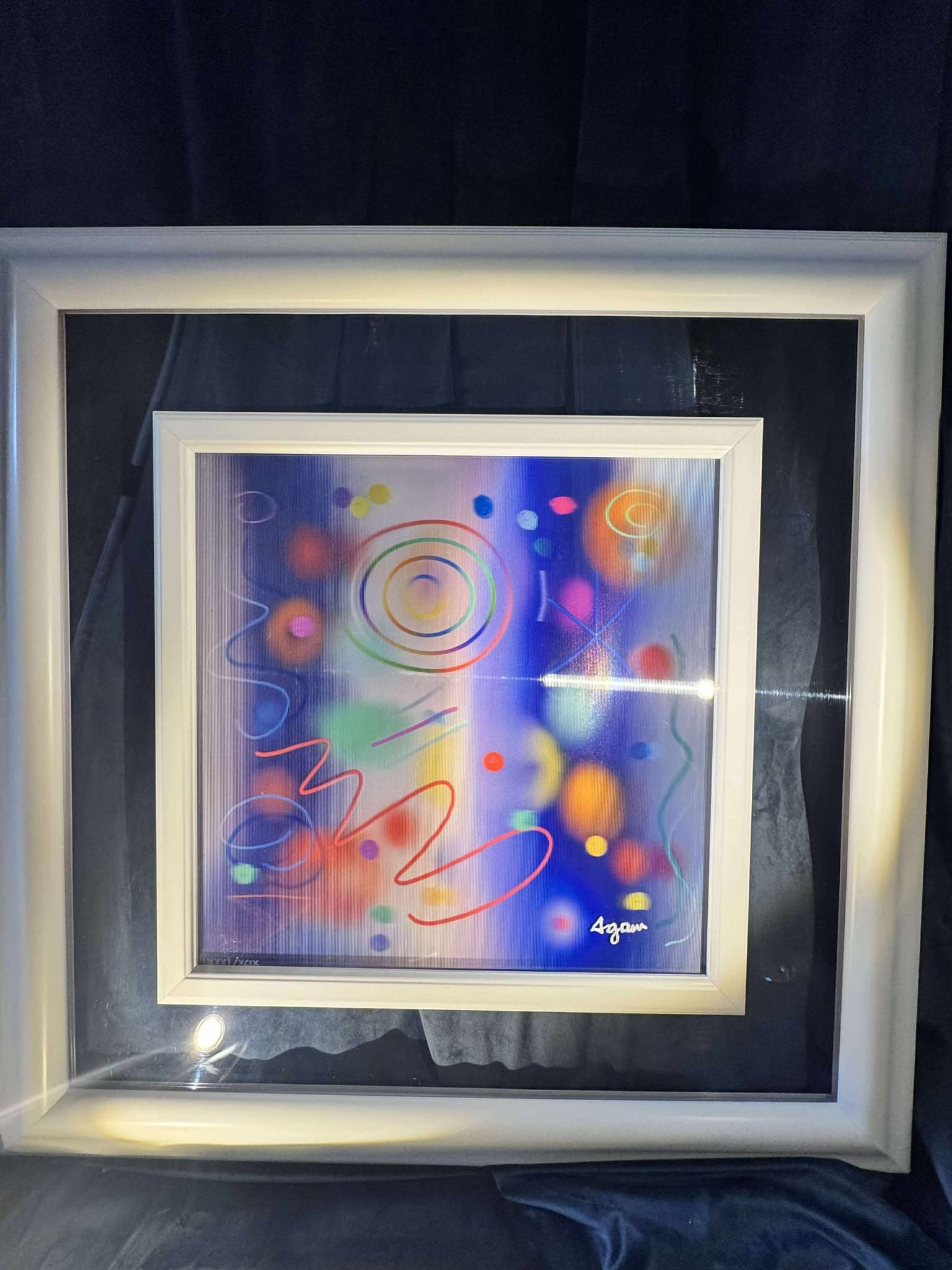 Yaacov Agam Galaxy 2: Yaacov Agam "Galaxy 2" 2015 14 1/4" x 14 1/4" image size Holographic and lenticular multiple in fourth dimension. Hand-signed in pigment lower right by the artist and annotated lower left. Gallery
