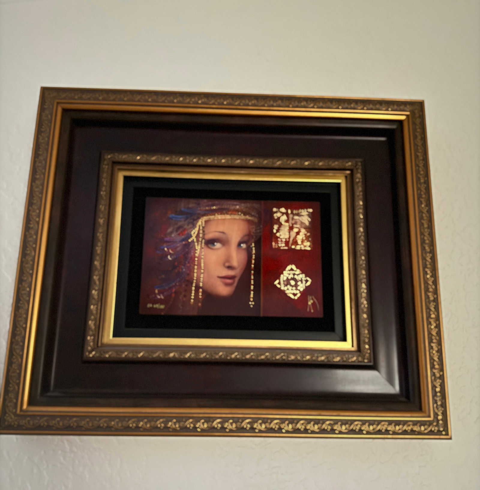 Csaba Markus Benvolia: Csaba Markus "Benvolia" 2017 7 3/8" x 11" image size Caldogrpah (digital multiple on wood through dye-sublimation with hand-embellishments using a variety of gold leafs and acrylic paints.