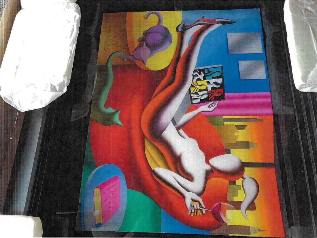 Mark Kostabi Twilight Zinking: Mark Kostabi "Twilight Zinking" 2020 18" x 24" image size Giclee in color on paper. Hand-signed by the artist. Gallery framed, COA, Appraisal. KS