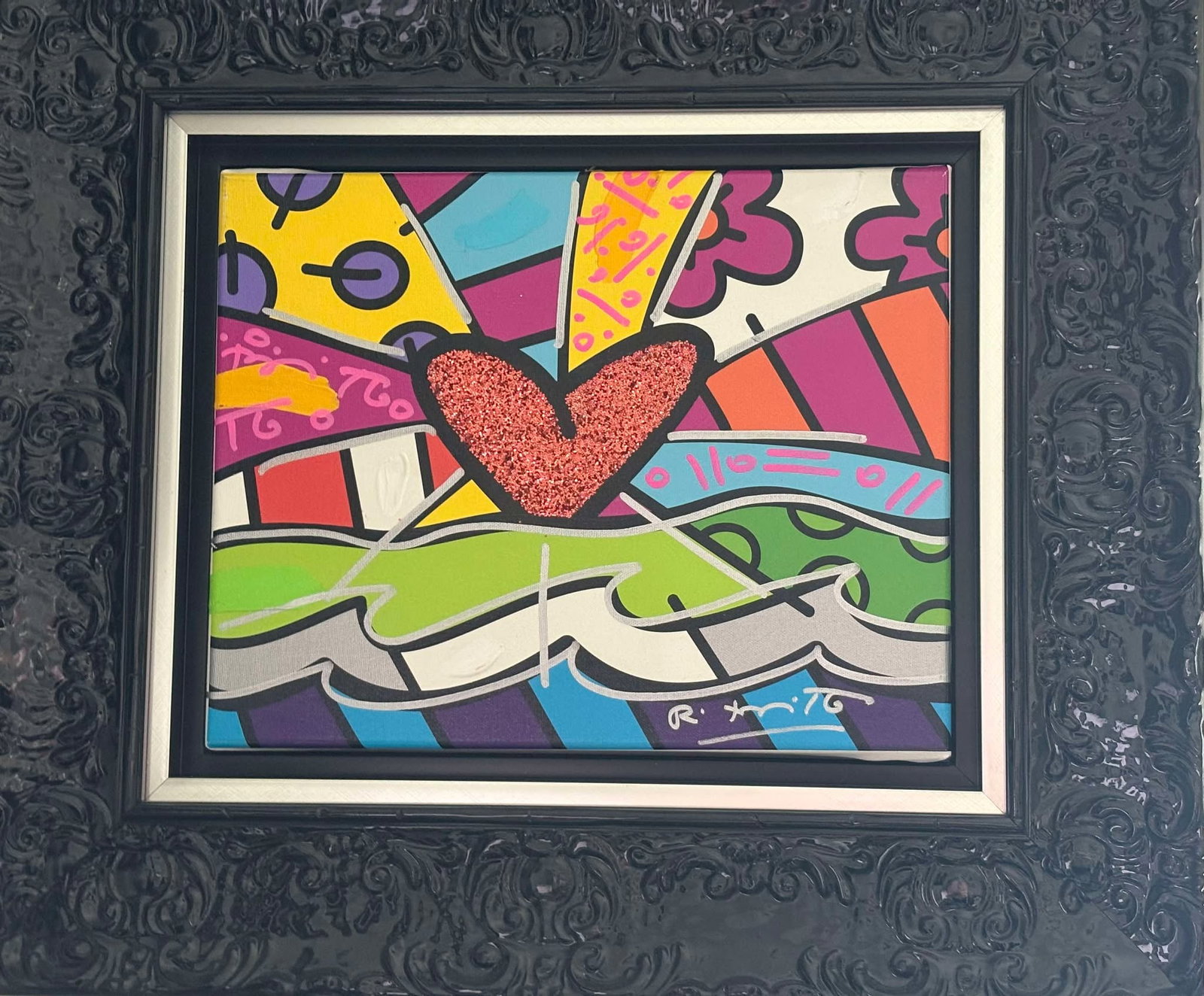 Romero Britto Forever Unique: Romero Britto "Forever" Unique 2018 11" x 14" image size Mixed-media with acrylic painting, diamond dust and oil pen drawing on canvas. Hand-signed in pigment lower right by the artist. Signed and