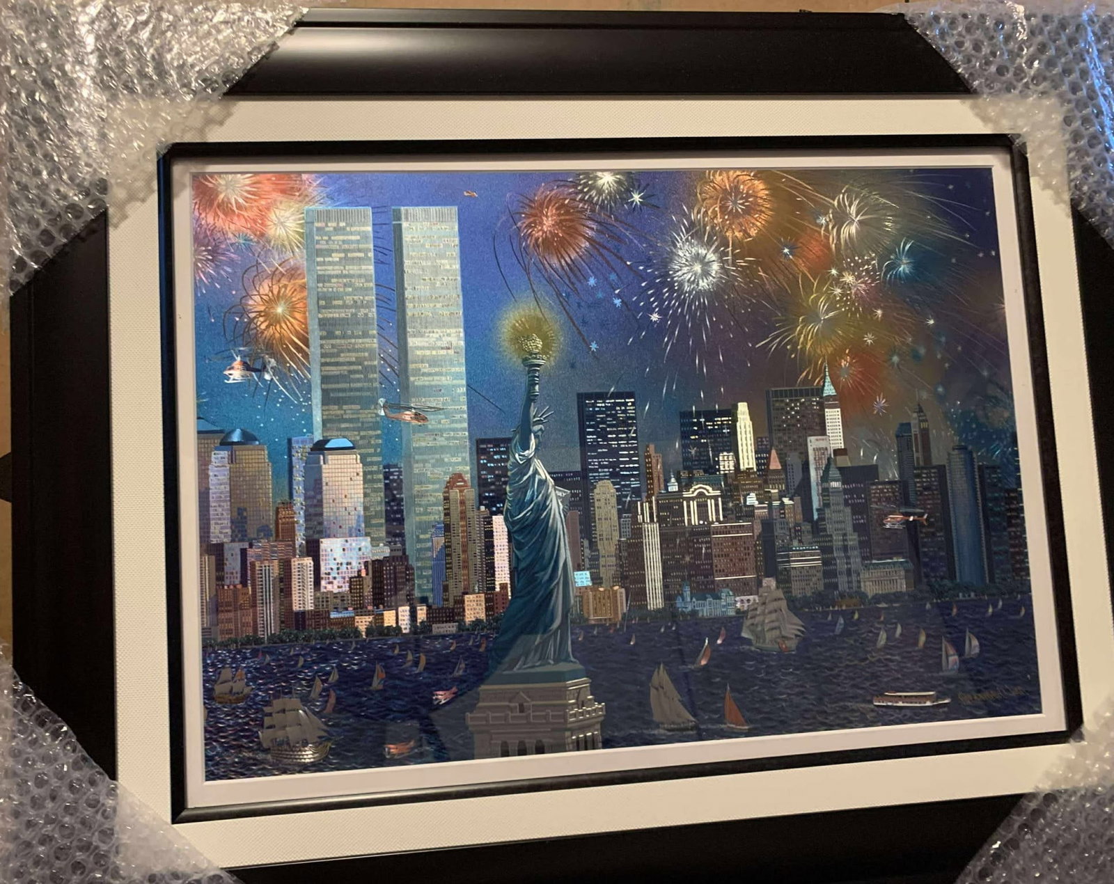 Alexander Chen Manhattan Celebration: Alexander Chen "Manhattan Celebration" 2001 14" x 20" image size Foil etching in color. Signed lower right and numbered on the verso in pencil. Gallery framed, Appraisal. MK