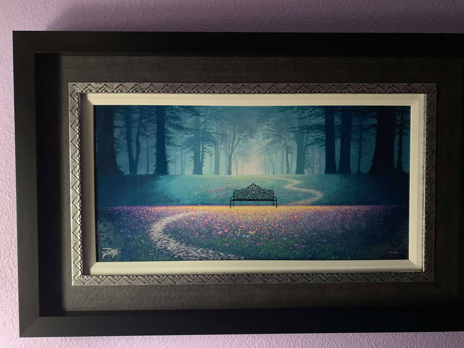 Jon Rattenbury The Spring Bench: Jon Rattenbury "The Spring Bench" 2021 12 5/8" x 25 1/2" image size digital multiple on aluminum through dye sublimation. Hand-signed by the artist. Gallery framed, Appraisal. MK