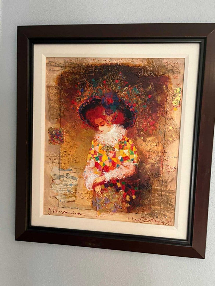 Alexander-Wissotzky Gutheilr Edition Girl Unique: Alexander- Wissotzky "Gutheil Edition Girl" 2003 23 1/2" x 19 3/4" image size mixed-media painting on canvas, consisting of acrylic, collage applique, pen and ink, metallic faoils. Signed by both