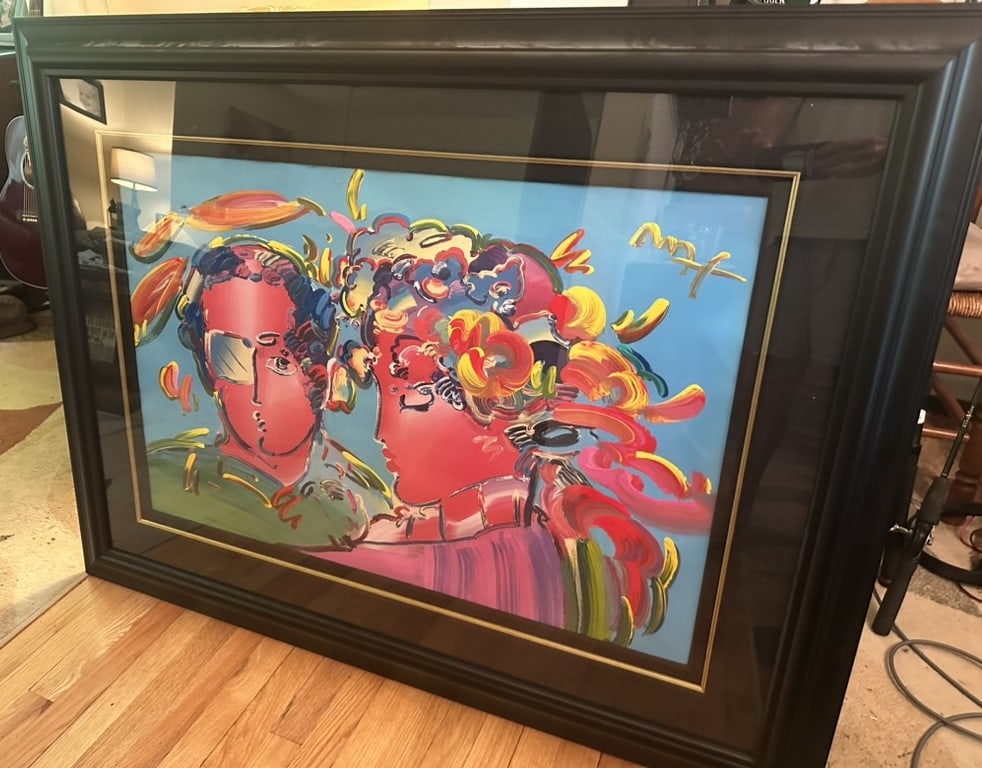 Peter Max Zero in Love: Peter Max "Zero in Love" 2006 24" x 36" image size Mixed media painting with acrylic and color lithography on paper. Signed in acrylic. A unique variation Gallery framed, Appraisal RS