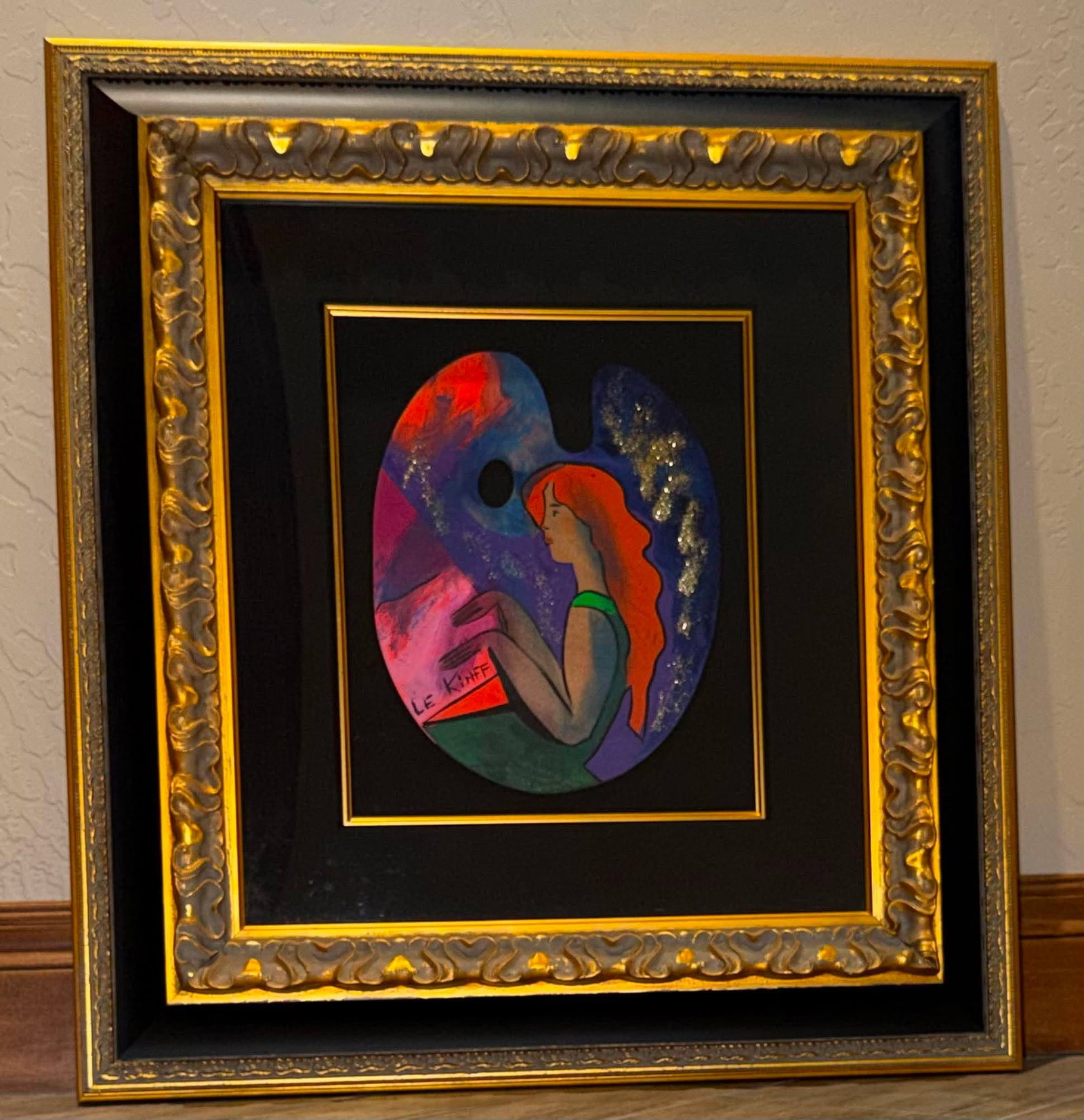 Linda Le Kinff La Petite Vaninia: Linda Le Kinff "La Petire Vania" 2014 11 3/4" x 9 1/2" image size Mixed media painting on an artist's pallette. Hand-signed in pigment lowe rlrft by the artist. Titled on the verso. A unique work.
