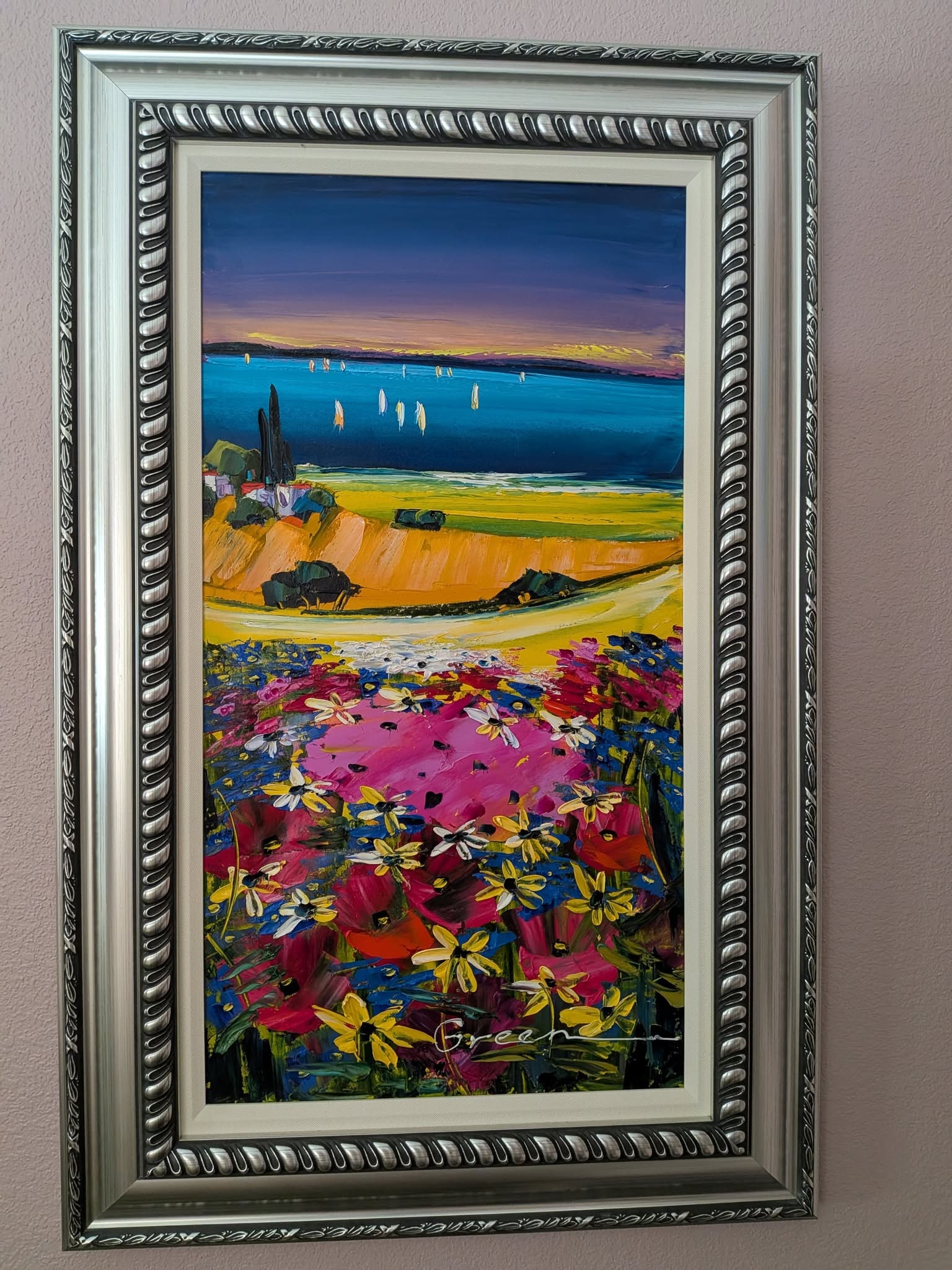 Maya Green Lines Between the Unseen: Maya Green "Lines Between the Unseen (Trade Unavailable)" 2016 29 3/4" x 16" image size oil painting on canvas. Hand-signed in pigment lower right by the artist. A unique work. Gallery framed, COA,