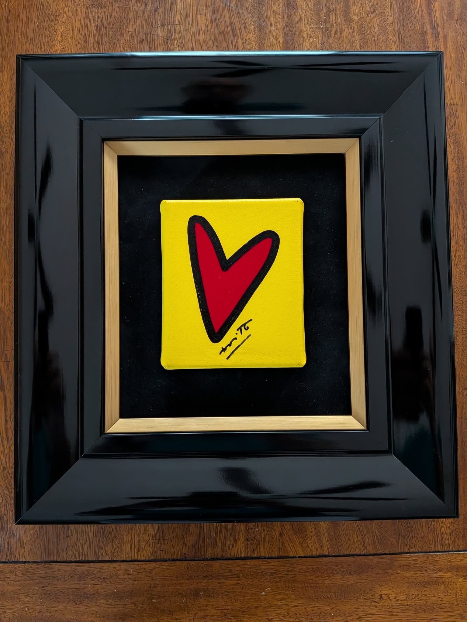 Romero Britto With Love Too: Romero Britto "With Love Too" 2020 5" x 4" image size Acrylic painting and oil pen drawing on canvas. Hand-signed in pigment lower right by the artist. Titled and dated on the verso. A Unique work.