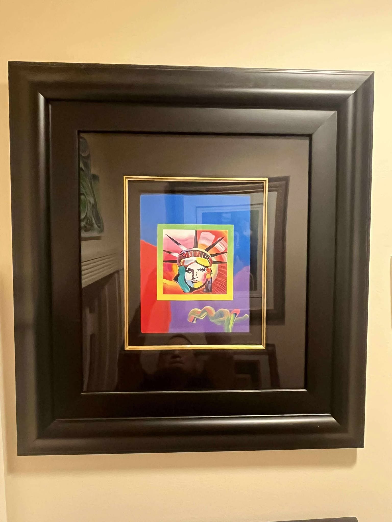 Peter Max Liberty Head II on Blends Americanna Suite: Peter Max (Liberty Head II on Blends Americanna Suite) 2006, 10" X 8" image size. Mixed media acrylic painting & color lithography on paper. Signed in acrylic. A unique variation. Gallery Framed.