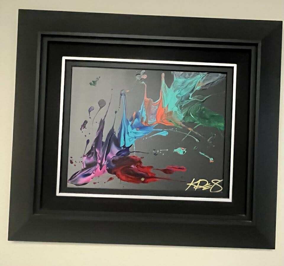 Kre8 Mini Abstract: Kre8 "Mini Abstract" 2018 14" x 18" image size Acrylic Painting on canvas. Hand-signed in ink by the artist, A Unique work. Gallery framed, COA, Appraisal NR
