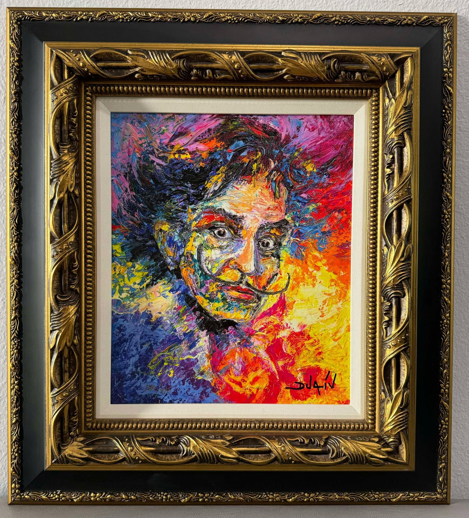 Duaiv Dali Folie: Duaiv "Dali Folie" 2018 14" x 11 3/4" image size Giclee in color with hand embellishment on canvas. Hand-signed in pigment lower right by the artist. Gallery framed, COA, Appraisal MM
