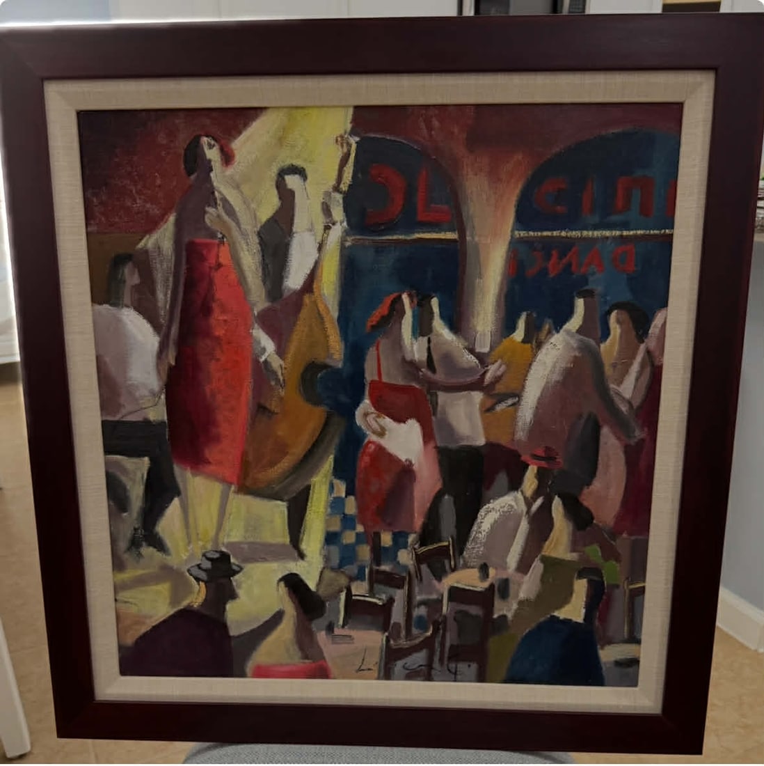 Didier Lourenco red signer: Didier Lourenco red singer on canvas 25" x 26" framed