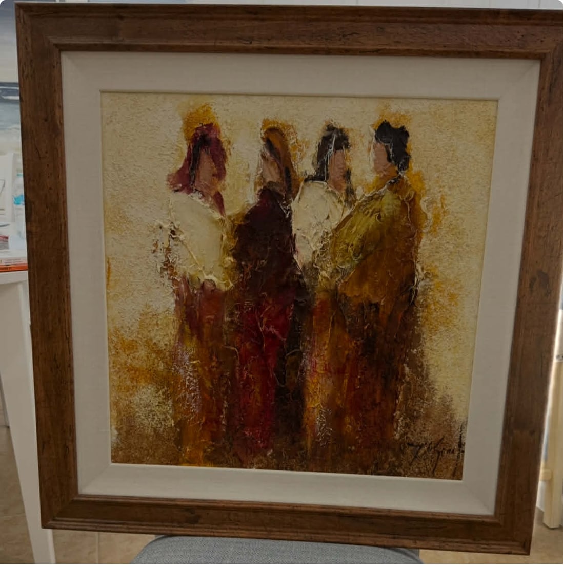 Jochem de Graff 4 women: Jochem de Graff (?) 4 women on canvas. Has lots of texture. 27" x 26.75" framed