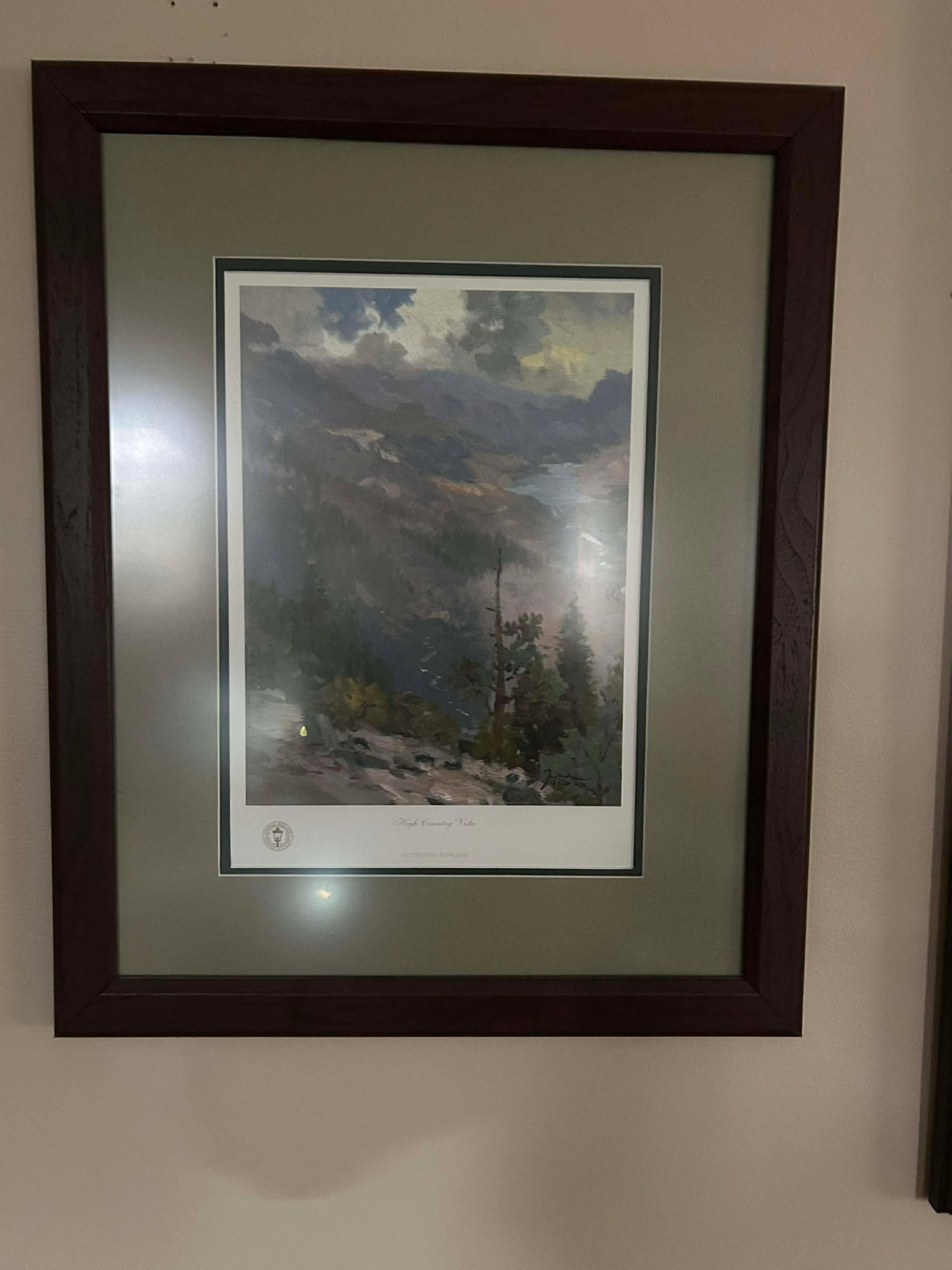 Thomas Kinkade High Country Vista: Thomas Kincade "High Country Vista" 12" x 9" offset lithograph in color on premium paper. Signed with the artists DNA matrix signature authentication system and numbered. Gallery Framed. COA.